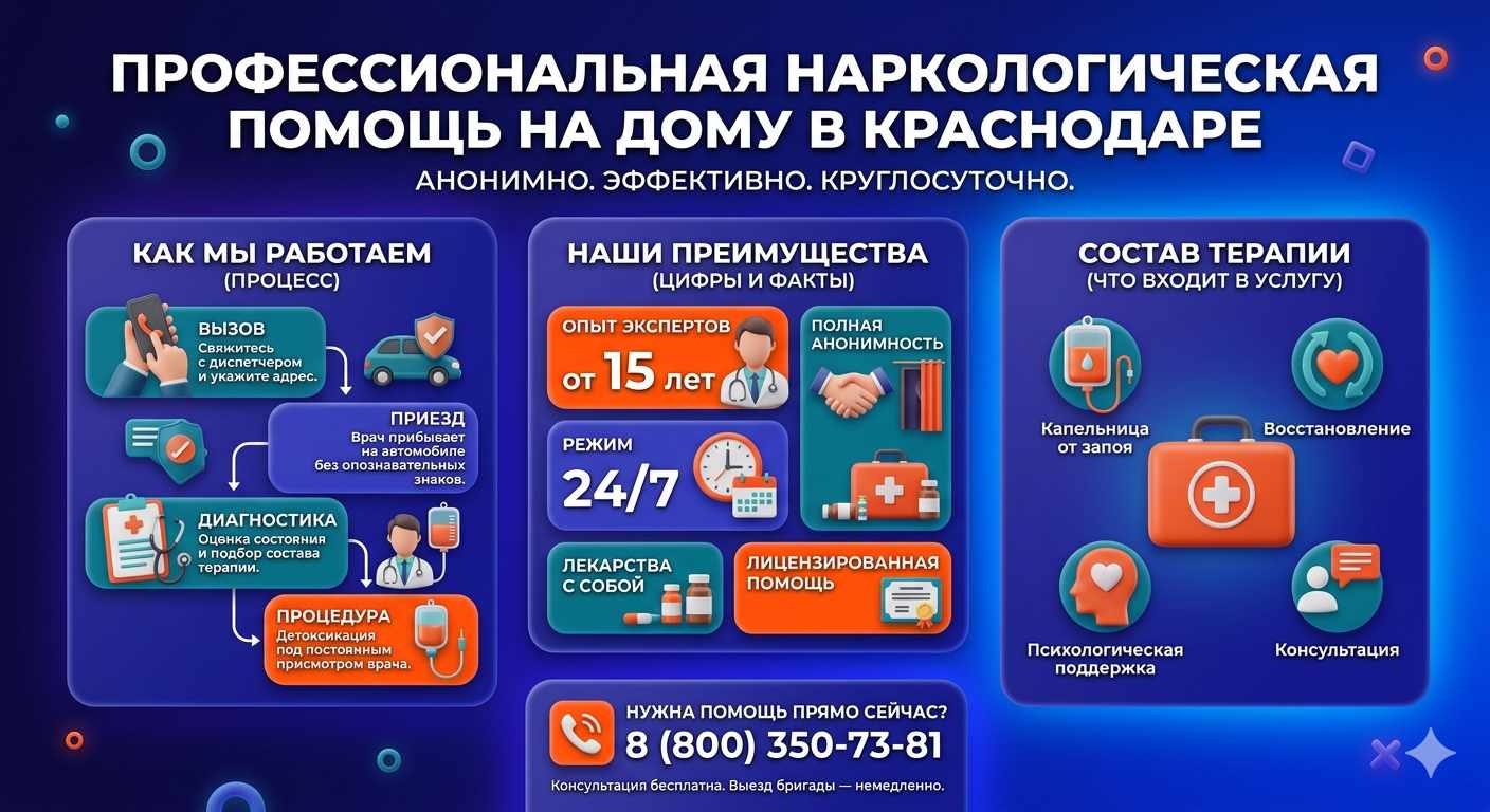 Инфографика о принципах лечения алкоголизма на дому в Ленске: этапы вызова нарколога, преимущества анонимной детоксикации и состав медицинской помощи.